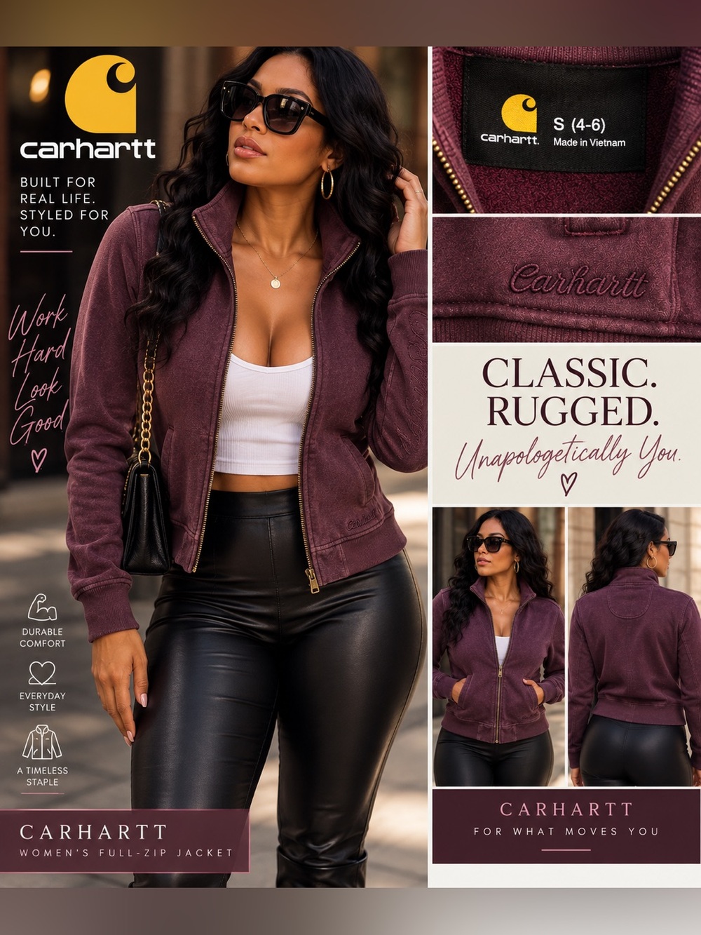 Carhartt Women's Full-Zip Bomber Jacket — Dusty Plum size XS